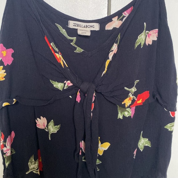 Navy flowered tank with tie detail - Picture 2 of 2